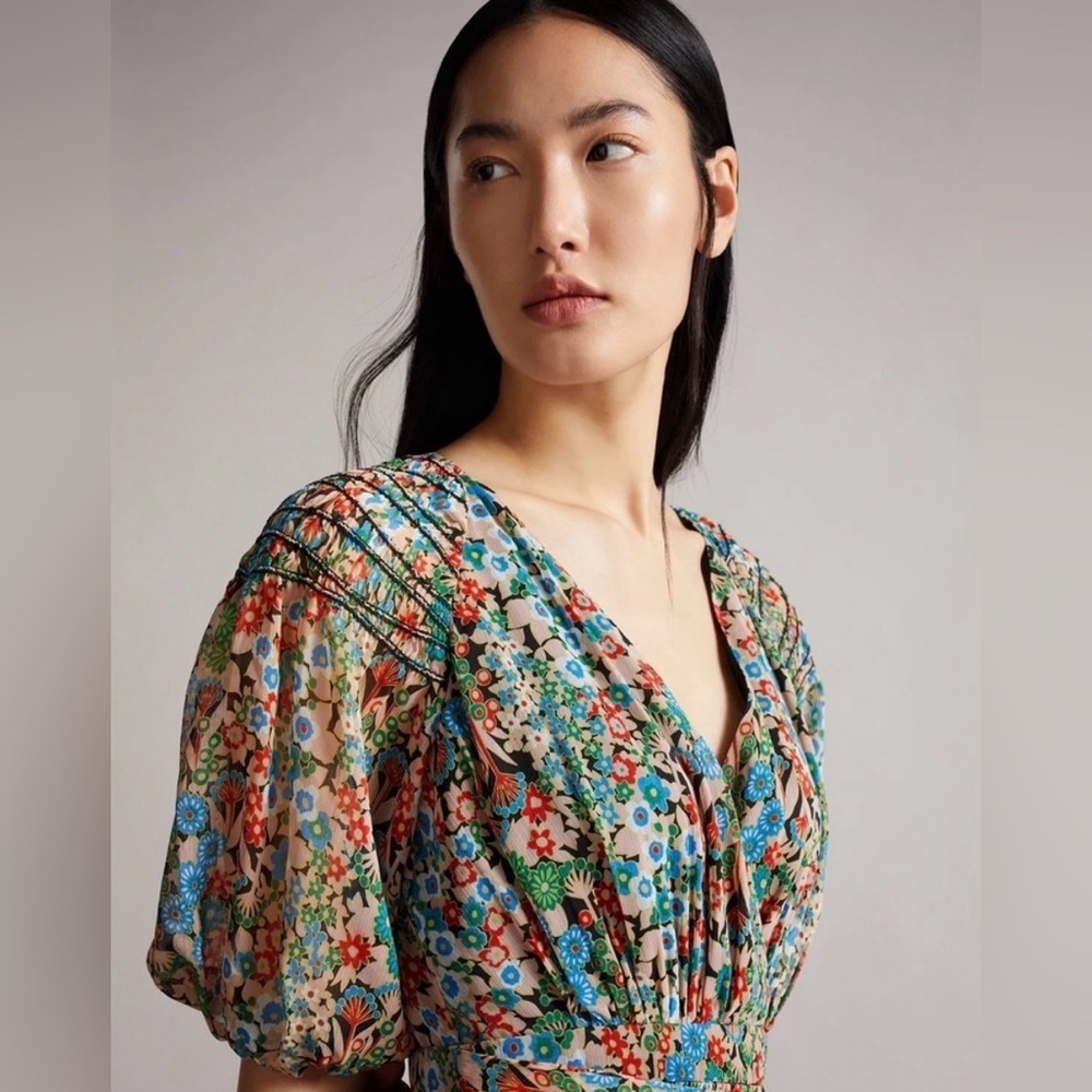 NWT Ted Baker London Tiania Black Floral Mini Dress Sz 8 (3) Spring Summer Party - Picture 6 of 10
